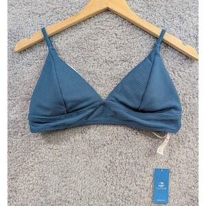 CUPSHE Bikini Top V Neck Ribbed Adjustable Spaghetti Straps Blue Large NWT